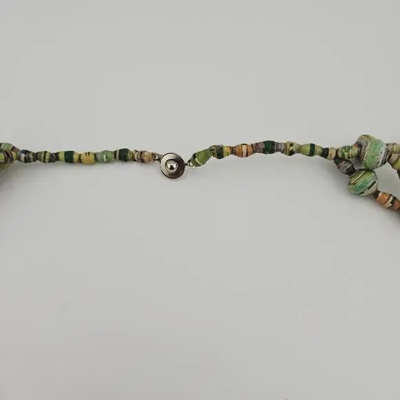 Multistrand Paper Beaded Necklace Green Chunky Artsy Boho Artesian Forest Nymph - Picture 4 of 6